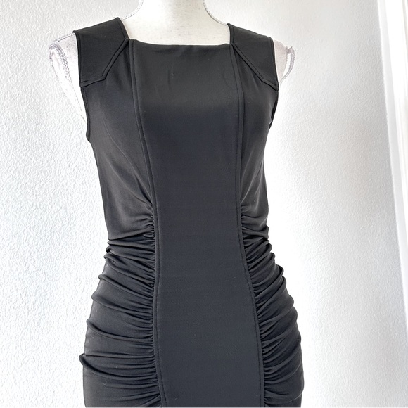NWT BCBGmaxazria Stretch bofycon dresses black M ruched - Picture 2 of 16